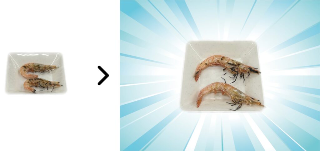 海老は、焼く歳に起こる収縮が抑えられ素材本来の形のまま焼きあがります。